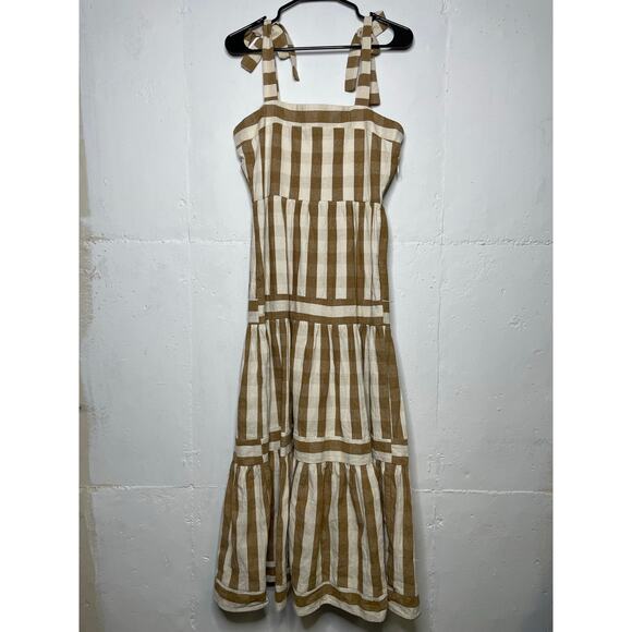 NEW Sadie and Sage Brown White Stripe Maxi Dress Tiered Size Small - Picture 1 of 13